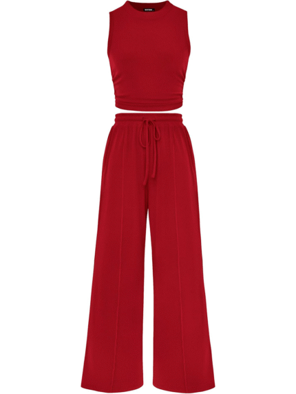 Crimson Bloom Sleeveless Co-ord Set Red
