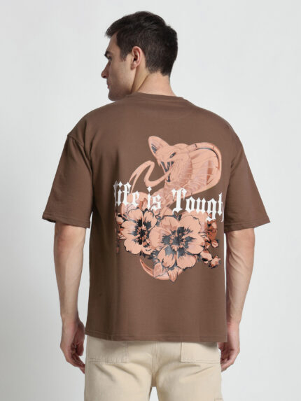 Life Is Tough Brown Oversized T-Shirt