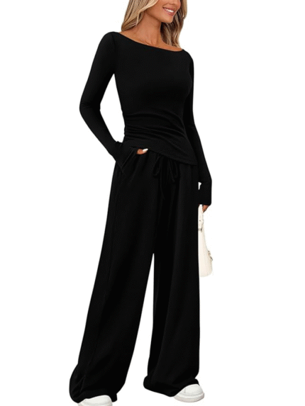 Noir Sleek Lounge Co-ord Set Black