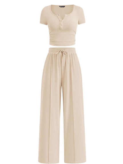 Vanilla Buttoned Chill Co-ord Set Beige